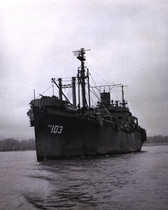 an old po of a ship floating in the water