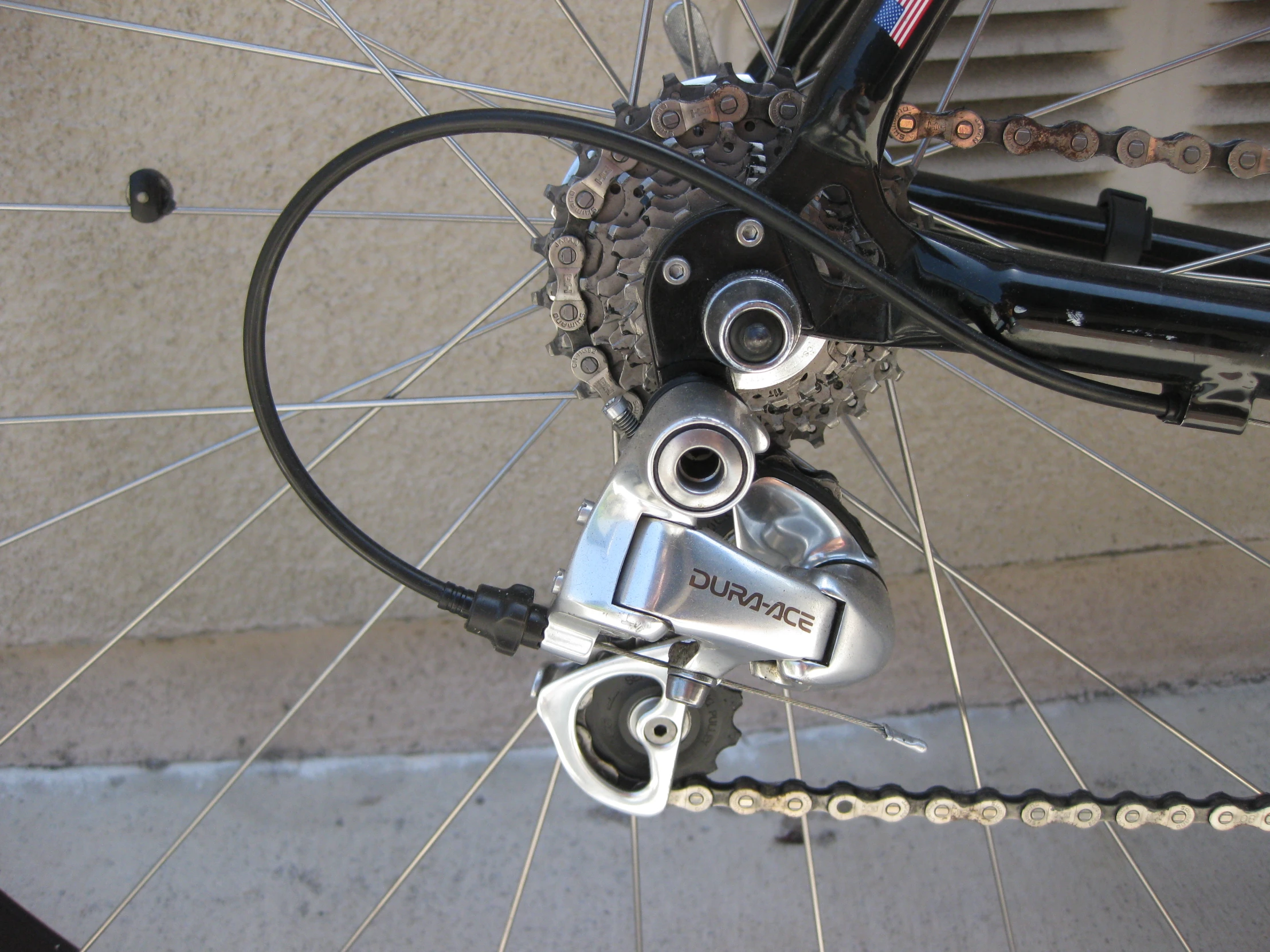 closeup of a bicycle wheel on a street