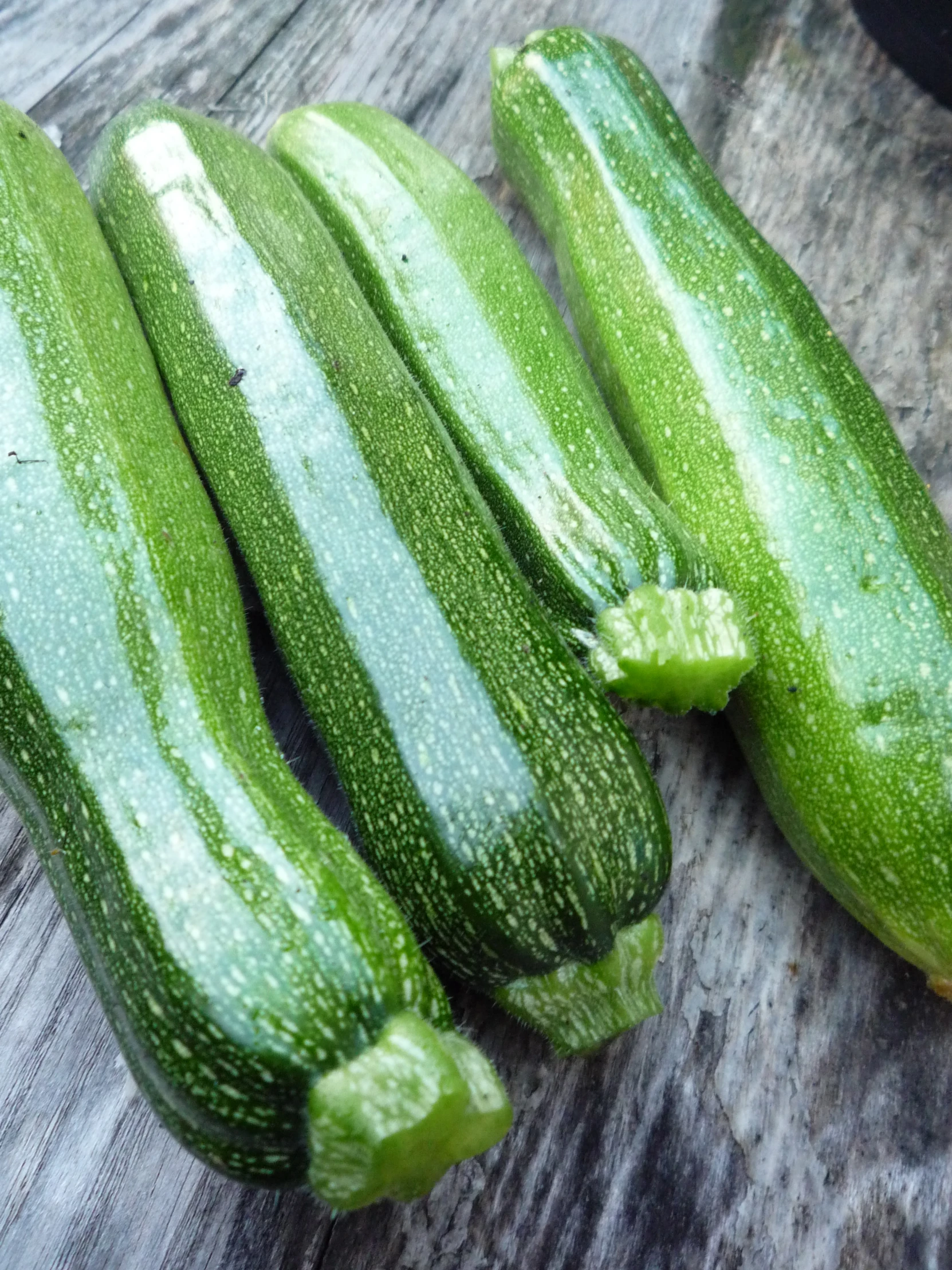 the cucumbers are growing on a wooden table