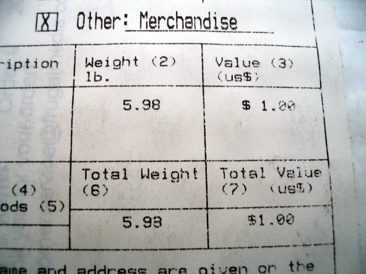 a paper sheet that shows a price label for weight options