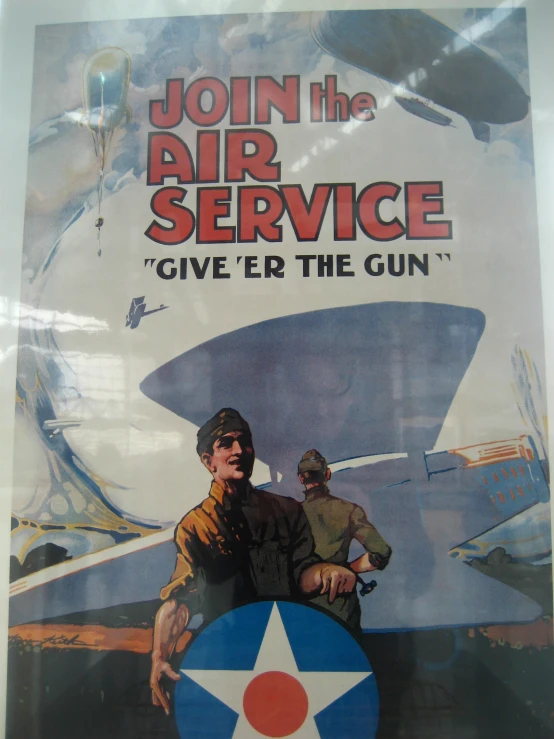 a poster of a man and a boy posing in front of an airplane