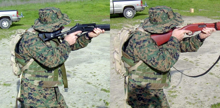 two army men standing in the mud with a rifle