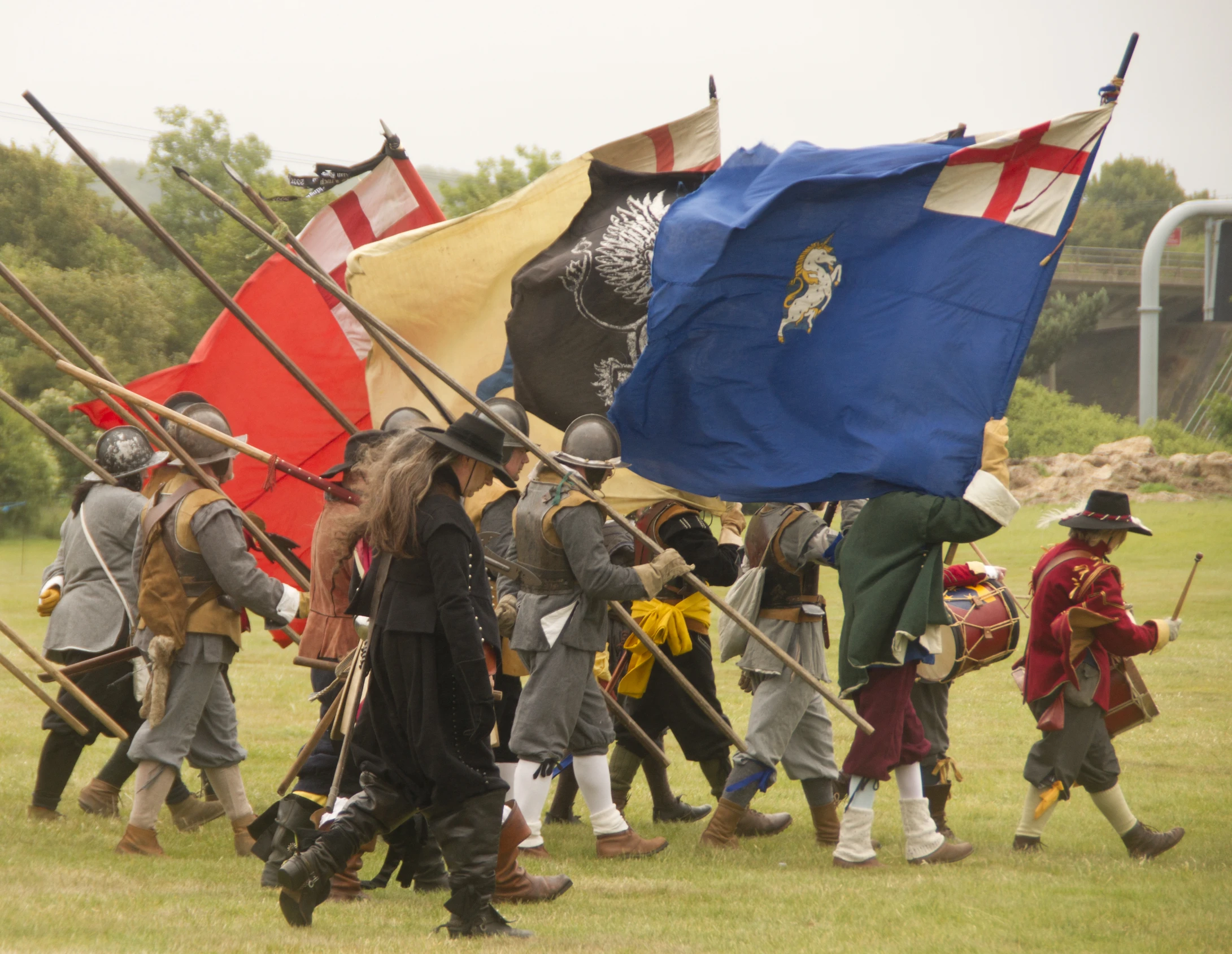 group of medieval reenactment soldiers and knights in uniform