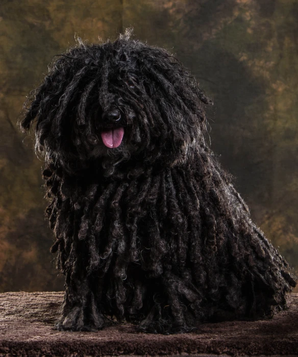 a big fluffy dog with curly hair looking at the camera