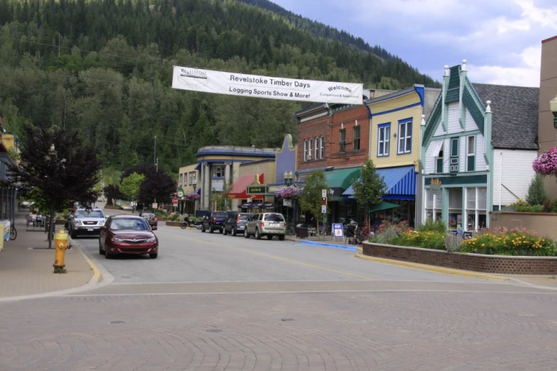 a road that has some shops on each side of it