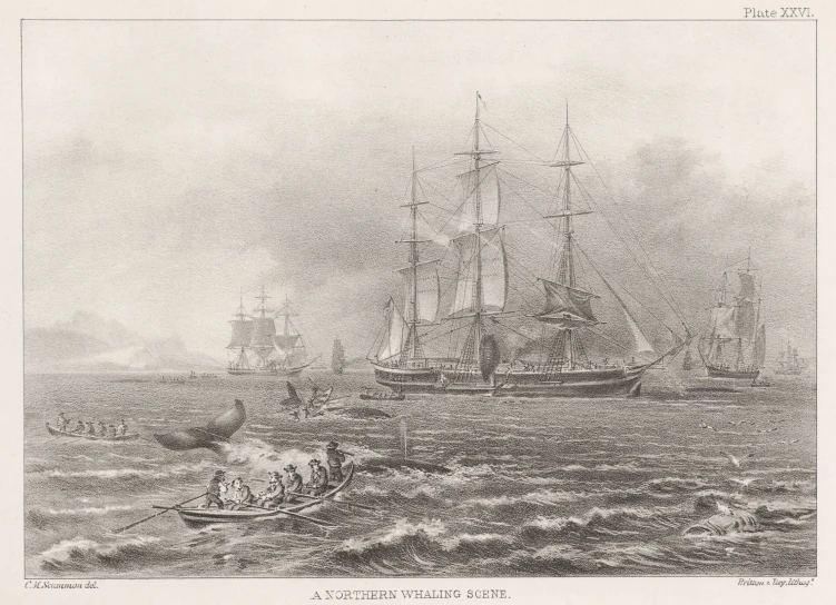 a drawing of the ships at sea