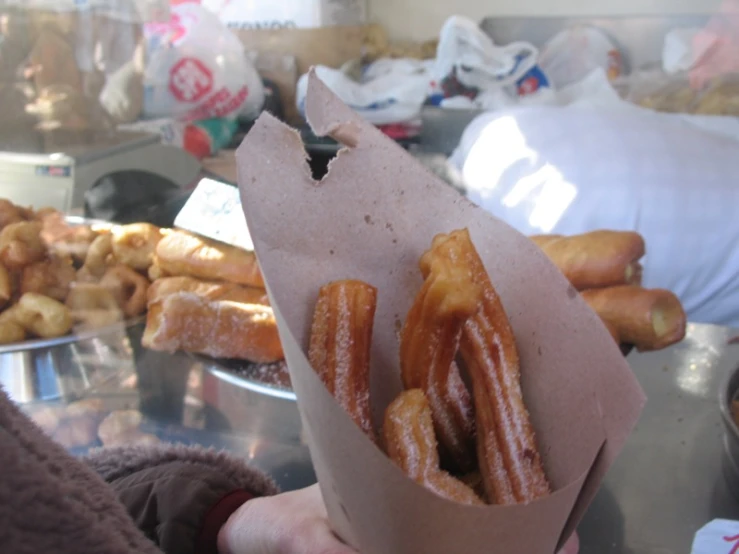 an open package of fried food on a table