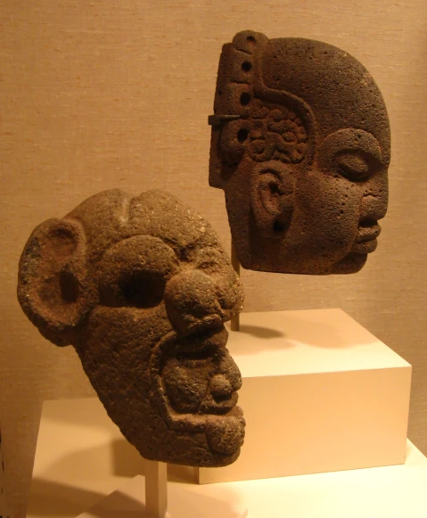 a couple of carved heads that are on display
