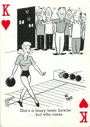 an old cartoon card showing the woman in front of her