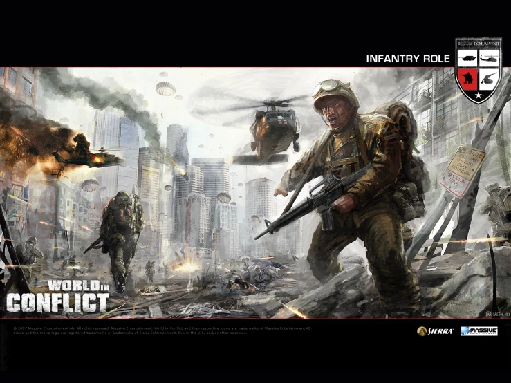 world conflict concept poster with men in the background