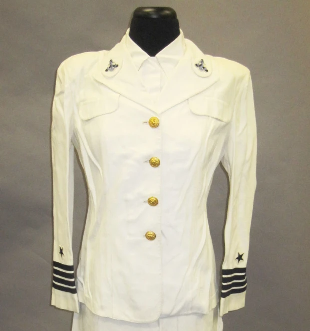 a women's dress uniform on display for public use