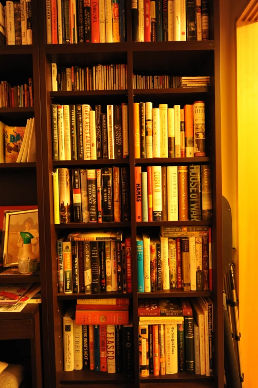there is a book shelf in a room full of books