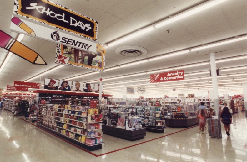 the empty aisle of a store full of items