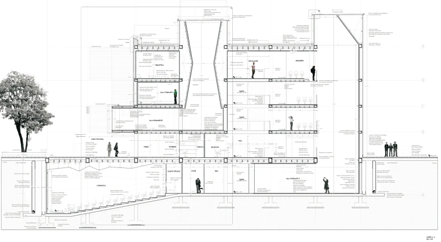 a plan of a building in black and white