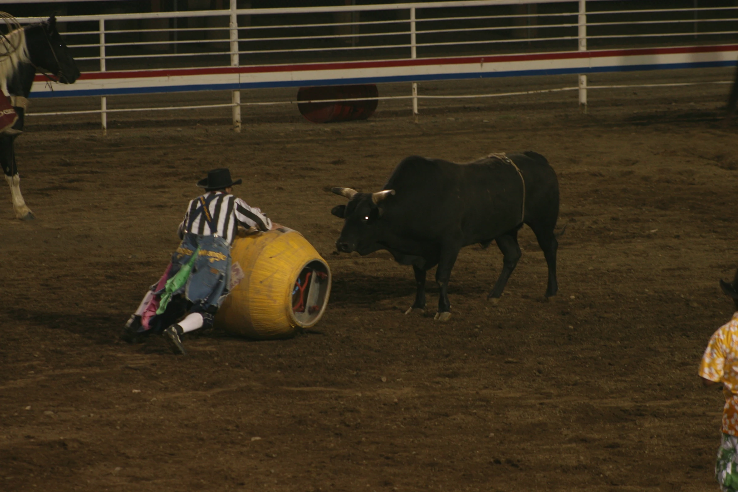 a person on a rodeo ring has thrown a small bull