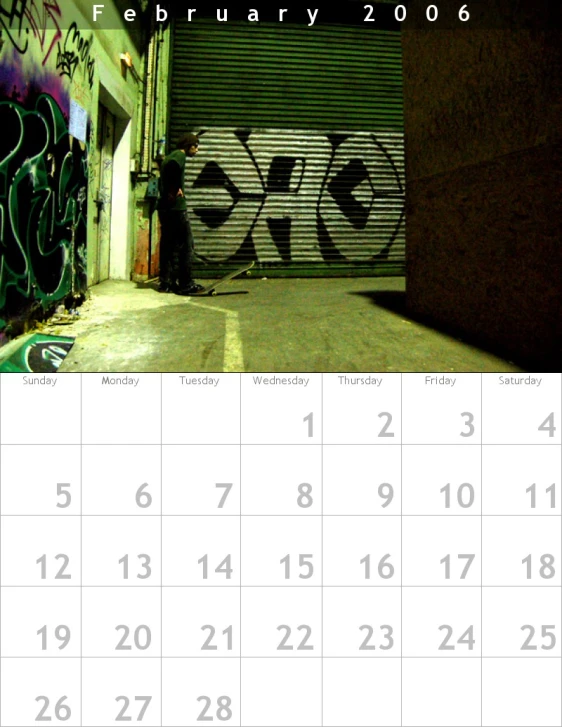 the calendar for the event features a graffiti and a man