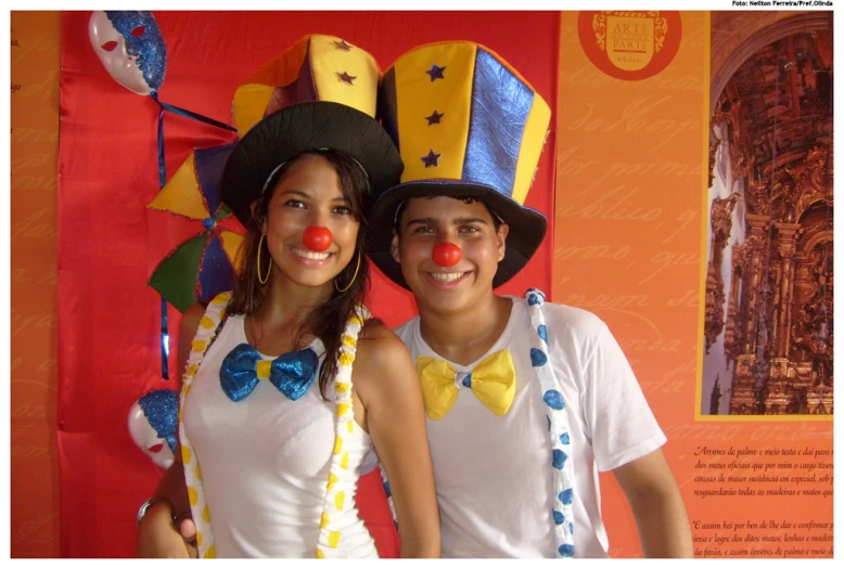 two people in clown masks and clown nose paint