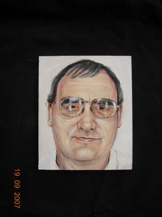 a portrait painting of a man with glasses