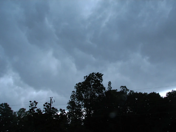 there is dark clouds and trees on a cloudy day