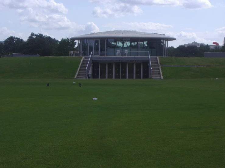 a view of a large grassy field with people playing