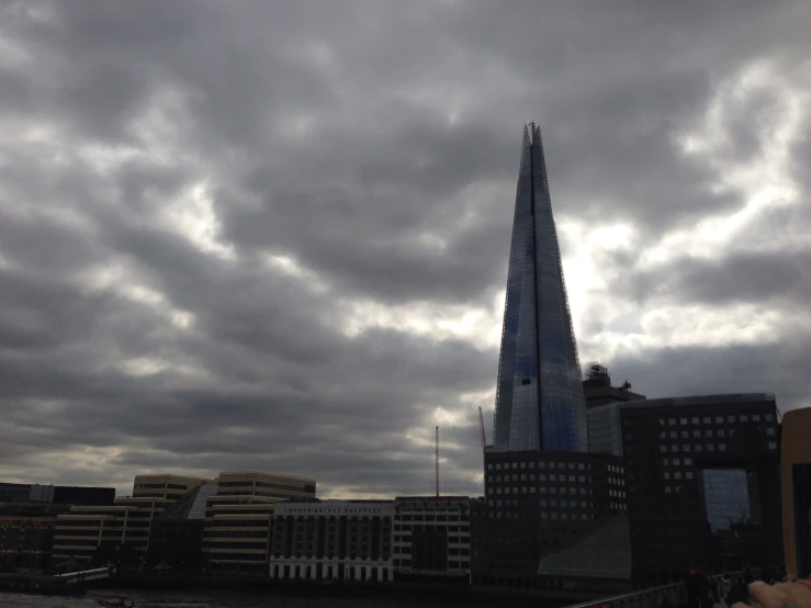 a city has some dark clouds in the sky