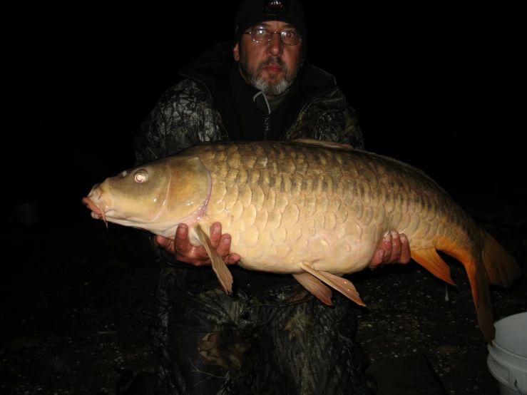 a man sitting next to a dead fish