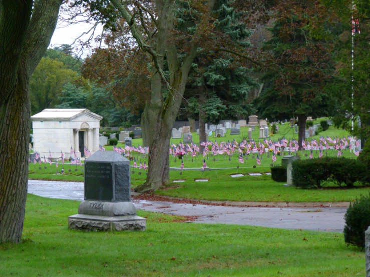 a cemetery is full of many headstones