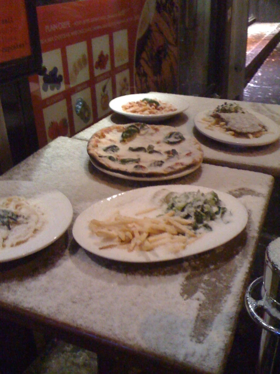 some plates filled with food on a table