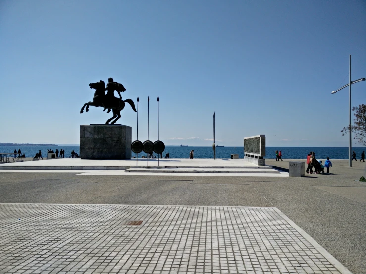 a large statue on top of a white tile floor