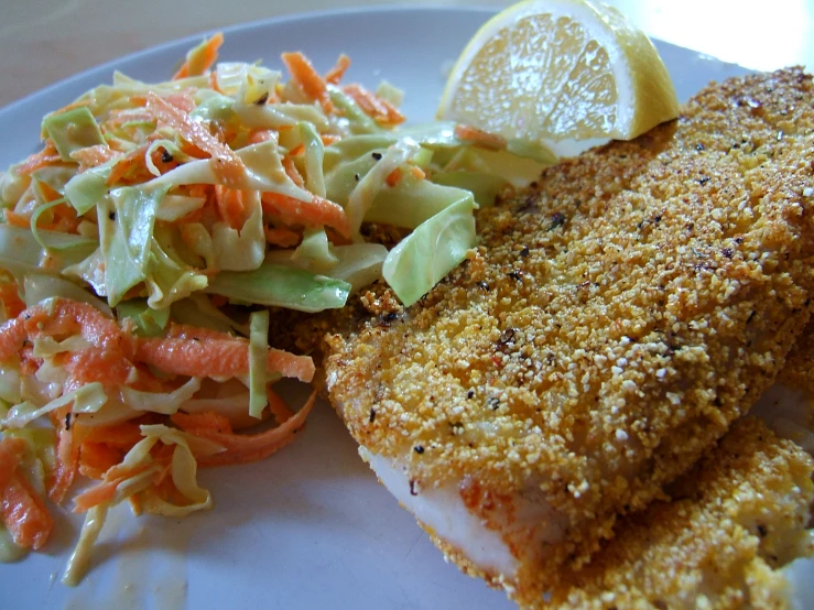 plated food containing fish, cabbage, and carrots