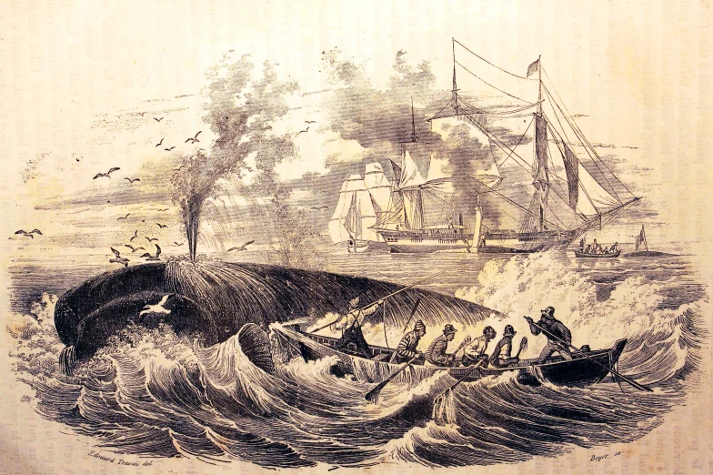 an old black and white image shows a boat on a wave