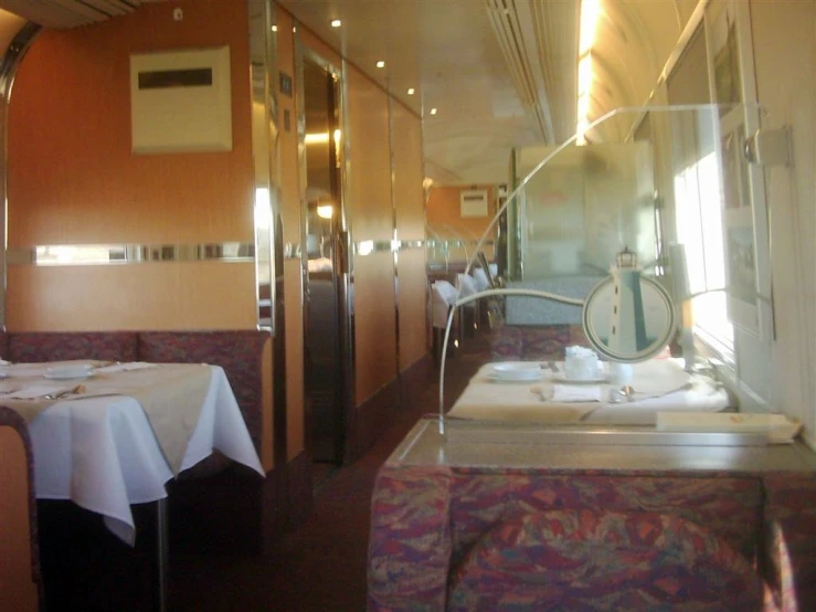 there is a dining room in the train car
