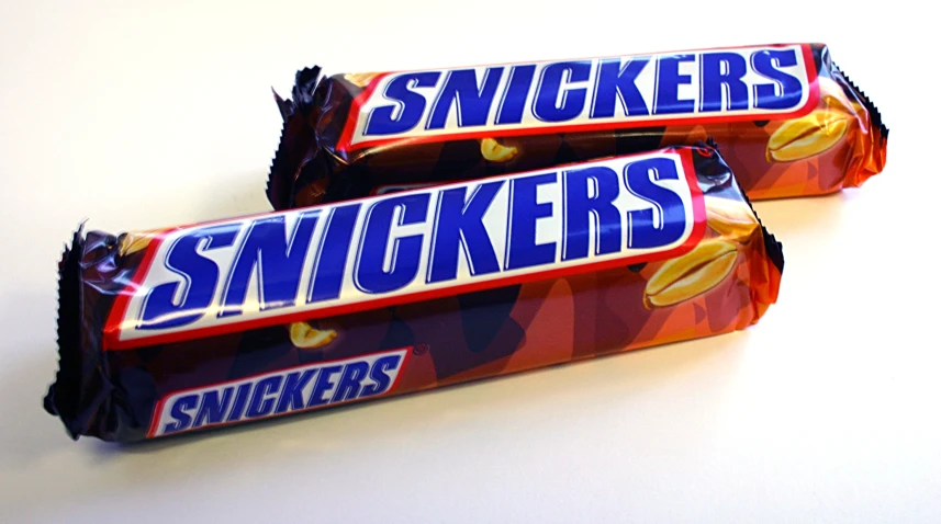 two snacks that have been made in the style of snickkers
