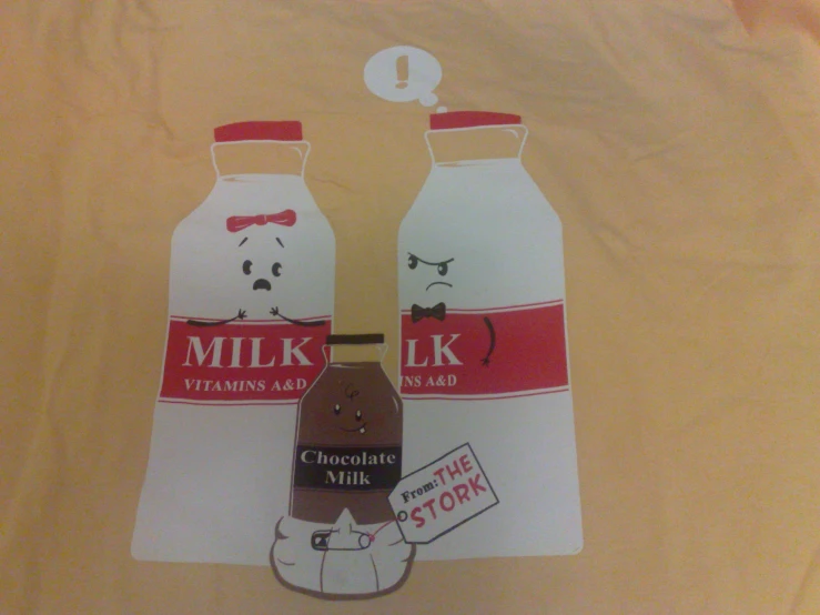 the poster depicts two bottles of milk with a small chocolate syrup