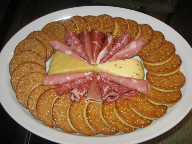 cheese and meat platter made from ers with ham