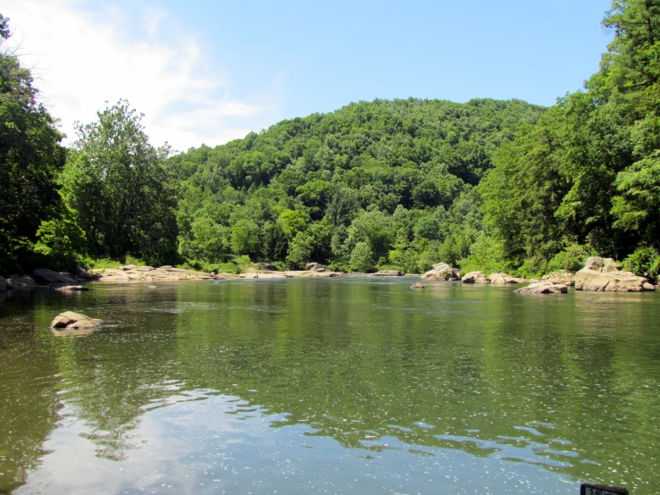 the river is crystal clear with some water and rocks