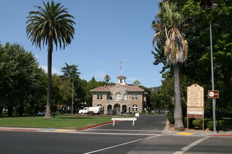 the entrance to a public building on the road