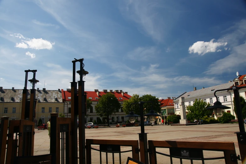 an empty square with many wooden fences around it