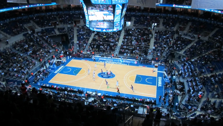 an aerial s of a basketball game in progress