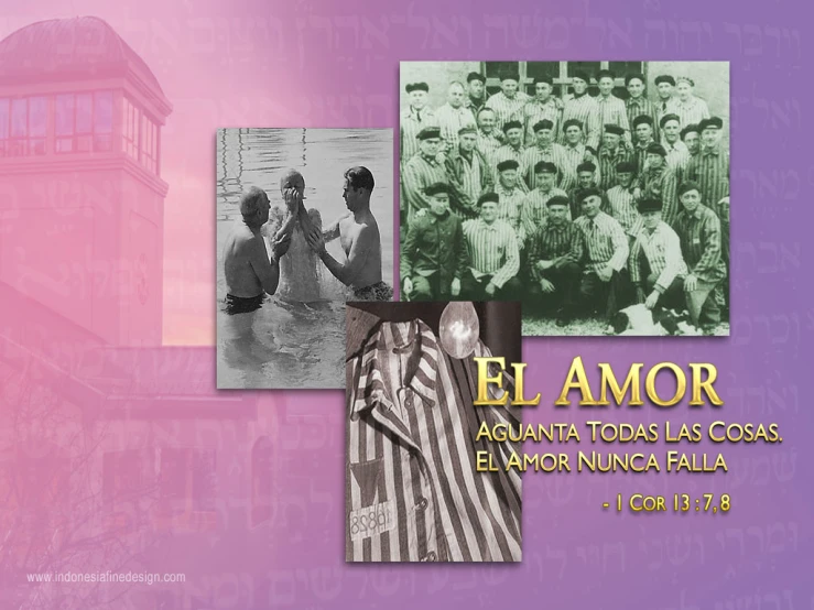 several pos of people standing together, some wearing striped shirts