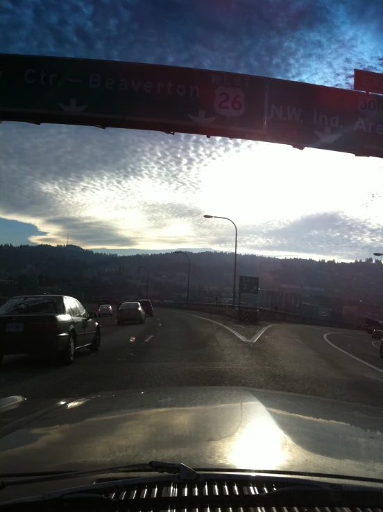 an intersection during the day with a view from inside