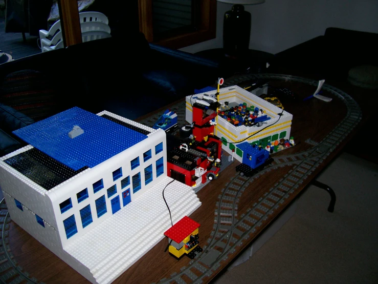 lego model houses displayed on a coffee table