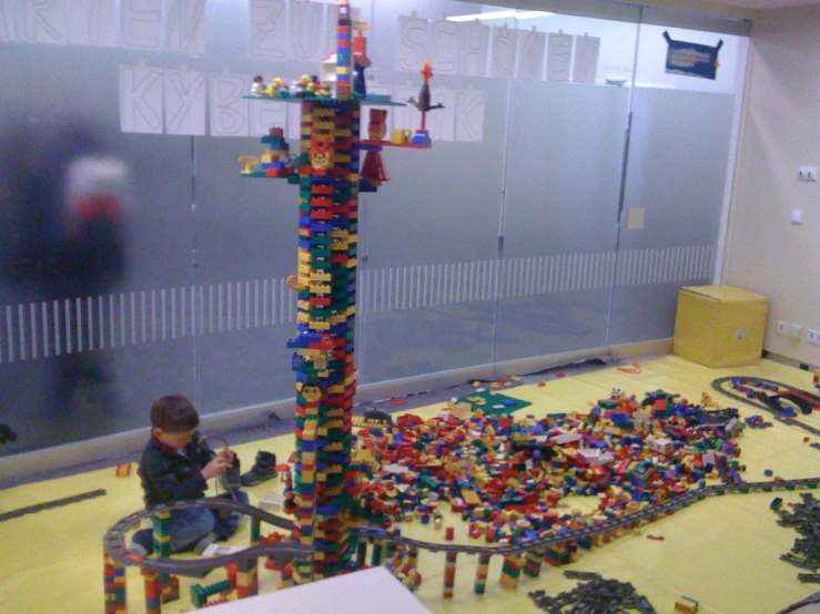 a  playing with lego blocks inside