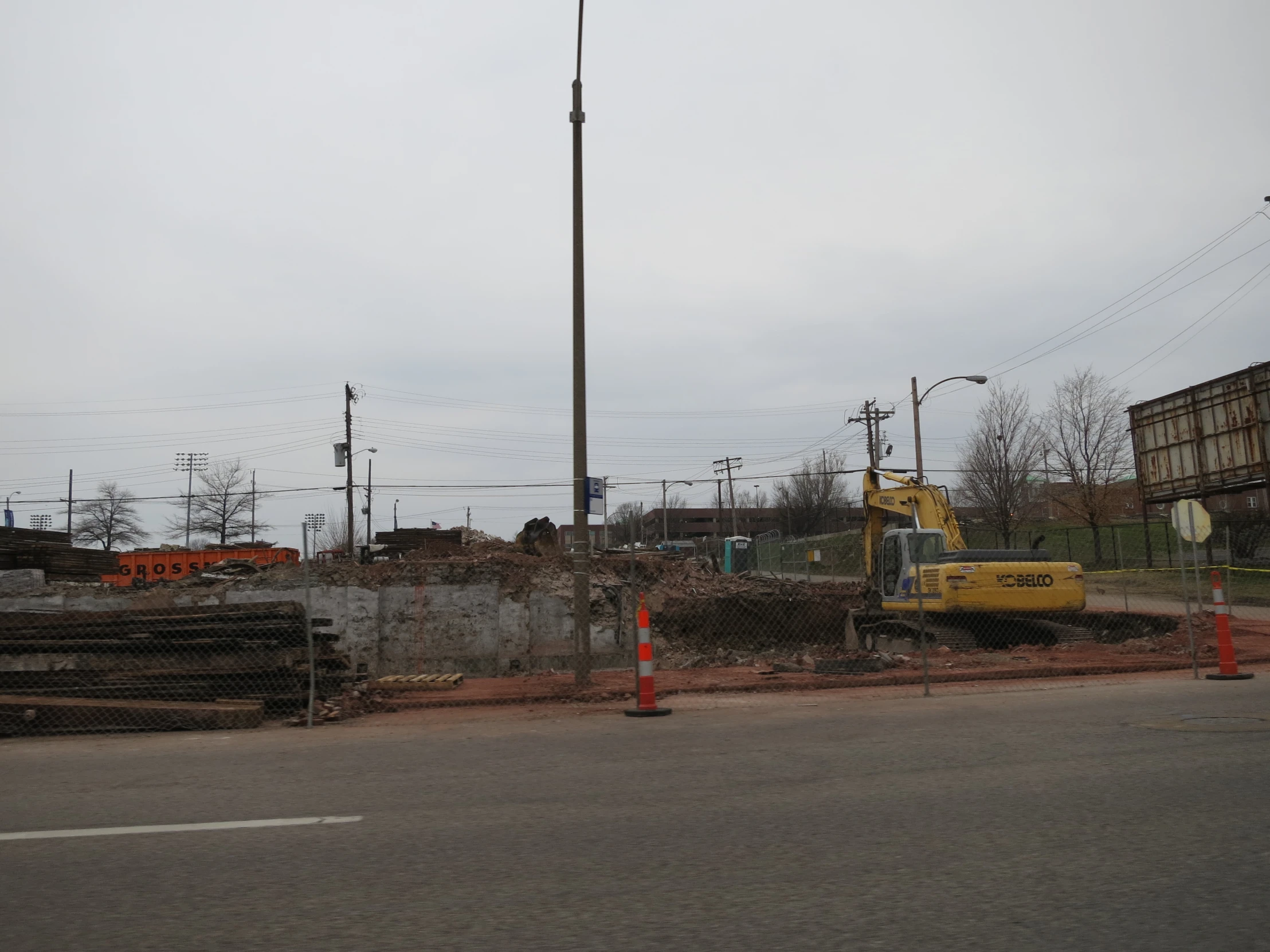 construction equipment is shown by the side of the road