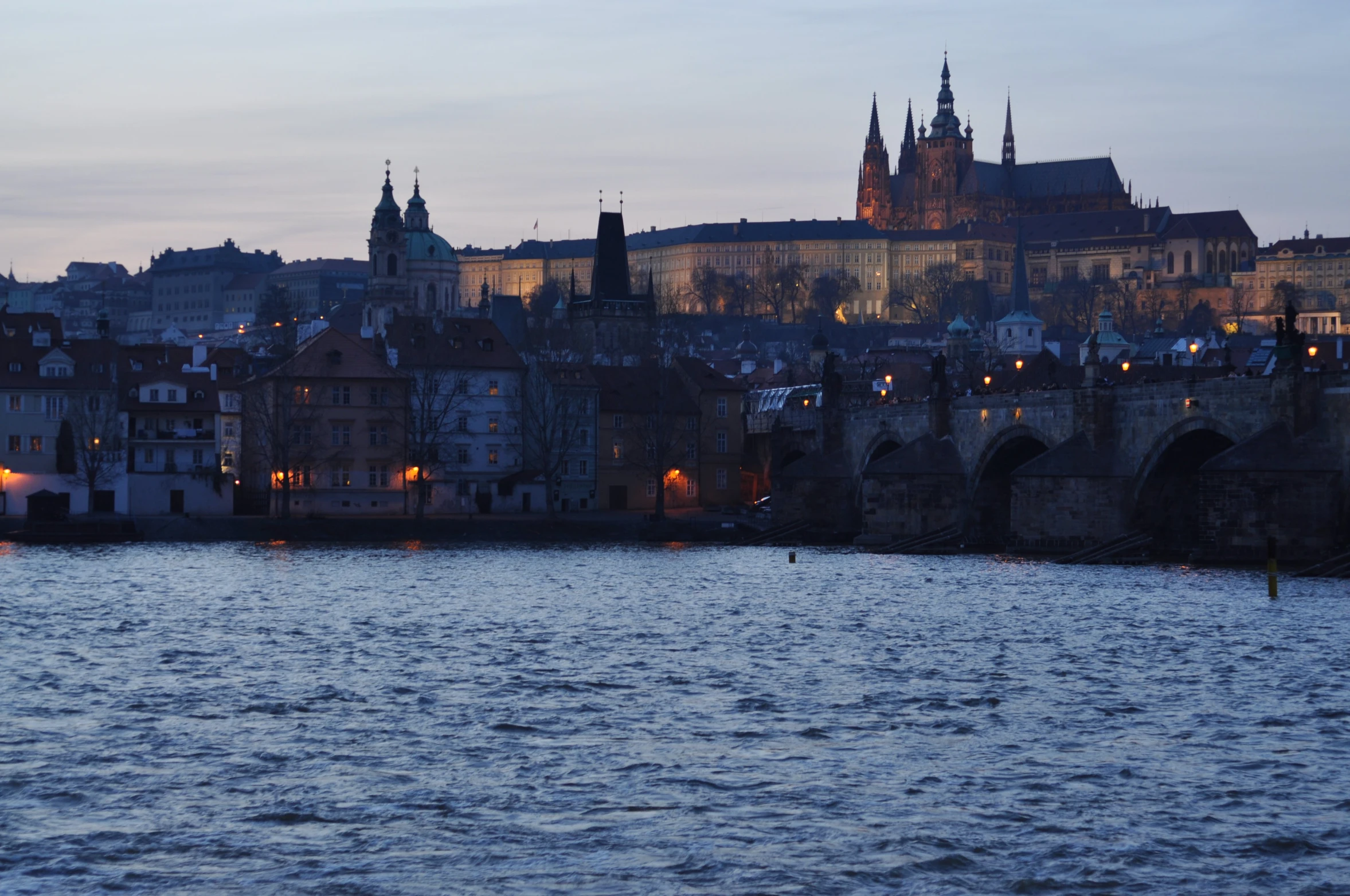 the buildings on the hill have spires