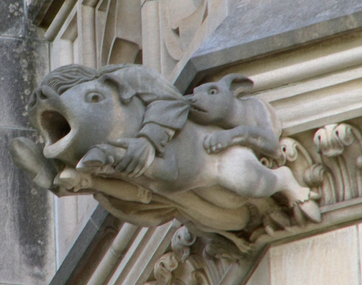 two gargonets resting on top of the gargone of a building