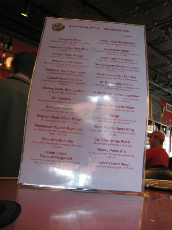 a menu for a restaurant placed inside a glass enclosed wall