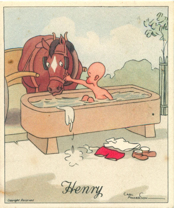 a drawing shows an older person washing the baby in a tub