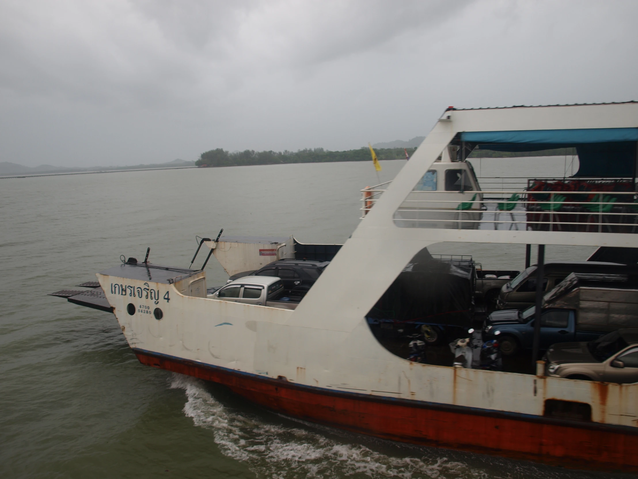 a ferry boat with the top open