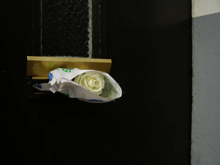 a flower that is wrapped up inside a door